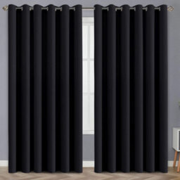 Ameha Plain Thermal Thick Blackout Curtains Ready Made Eyelet Ring Top Black Curtain Pair 90''x90'' With Tiebacks Home Decor Uk - thumbnail 3