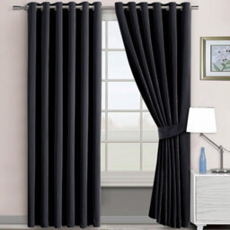 Ameha Plain Thermal Thick Blackout Curtains Ready Made Eyelet Ring Top Black Curtain Pair 90''x90'' With Tiebacks Home Decor Uk - thumbnail 2