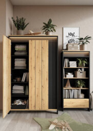Arte Spot Chic Hinged Wardrobe With Led Lighting (H)1940mm (W)1230mm (D)550mm - Oak Artisan And Black Matt - thumbnail 3