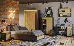 Arte Spot Chic Hinged Wardrobe With Led Lighting (H)1940mm (W)1230mm (D)550mm - Oak Artisan And Black Matt - thumbnail 4