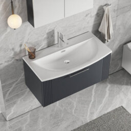 Balterley Belvide Partial Fluted 1 Drawer Wall Hung Vanity Unit With 1 Tap Hole Curved Basin- 800mm - Satin Soft Black - thumbnail 5