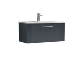 Balterley Belvide Partial Fluted 1 Drawer Wall Hung Vanity Unit With 1 Tap Hole Curved Basin- 800mm - Satin Soft Black