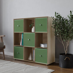 Urbn-Living 9 Cube Oak Wooden Bookcase Shelving Unit With 5 Collapsible Fabric Drawers Pastel Green - thumbnail 3