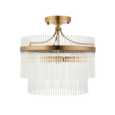 Loops Stylish Semi Flush Mount Ceiling Light In Brushed Aged Brass And White Glass - image 1