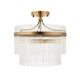 Loops Stylish Semi Flush Mount Ceiling Light In Brushed Aged Brass And White Glass