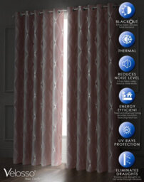 Velosso Thermal Blackout Foil Print Curtains In Variety Sizes, Ring Top Style, Durable & Lightweight For Bedroom Or Living Room - Blush