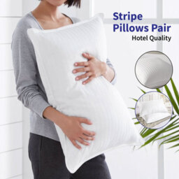 Ameha Stripe Filled Pillows Dream Sleep Premier Hotel Quality Hypoallergenic Pillows Anti Allergy Soft Quilted Pillow Pair - thumbnail 6