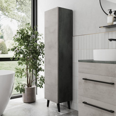 Aveli Bathroom Wall Hung Tall Cabinet Cupboard Storage Furniture Unit Grey 1380X350mm - image 1