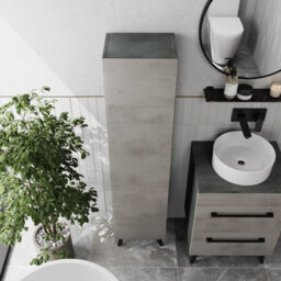 Aveli Bathroom Wall Hung Tall Cabinet Cupboard Storage Furniture Unit Grey 1380X350mm - thumbnail 4