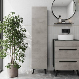 Aveli Bathroom Wall Hung Tall Cabinet Cupboard Storage Furniture Unit Grey 1380X350mm - thumbnail 2