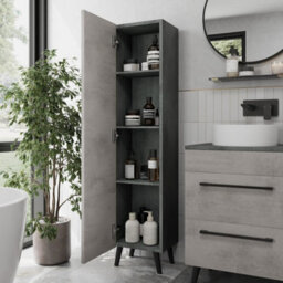 Aveli Bathroom Wall Hung Tall Cabinet Cupboard Storage Furniture Unit Grey 1380X350mm - thumbnail 3