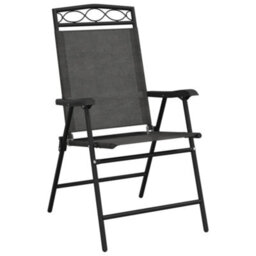 Folding Garden Chairs 2 Pcs Melange Grey Steel And Textilene - Cushion Not Included - thumbnail 4