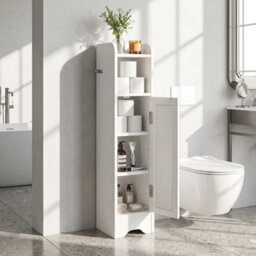 Bathroom Cabinet With Door Toilet Paper Holder Stand With Adjustable Shelves - thumbnail 3
