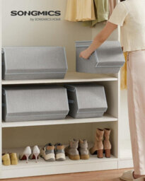 Songmics Set Of 4 Storage Boxes With Lids, Stackable Wardrobe Storage Organisers, Storage Bins, Fabric Storage Unit - thumbnail 4