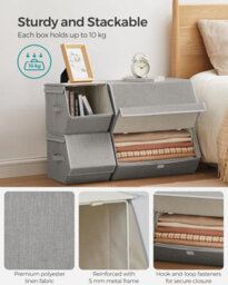 Songmics Set Of 4 Storage Boxes With Lids, Stackable Wardrobe Storage Organisers, Storage Bins, Fabric Storage Unit - thumbnail 6