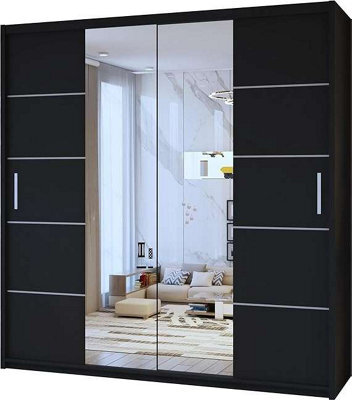 Sliding Wardrobes 4 u LTD Sliding Wardrobes 4U Eddin Modern Sliding Mirror Door Wardrobe In White, Black & Grey Colors - Black (W)1200mm, (H)2170mm - image 1