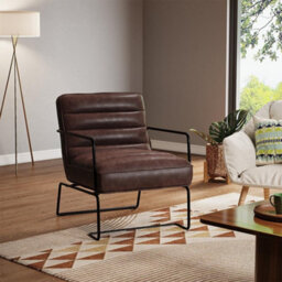 Thehotsale Vintage-Style Chair Pu Leather Armchairs With Black Metal Frame For  Living Room In Brown - thumbnail 2
