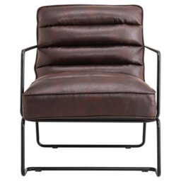 Thehotsale Vintage-Style Chair Pu Leather Armchairs With Black Metal Frame For  Living Room In Brown - thumbnail 3
