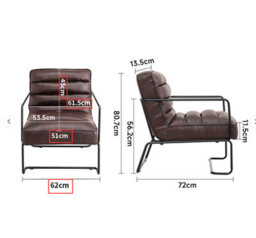 Thehotsale Vintage-Style Chair Pu Leather Armchairs With Black Metal Frame For  Living Room In Brown - thumbnail 7