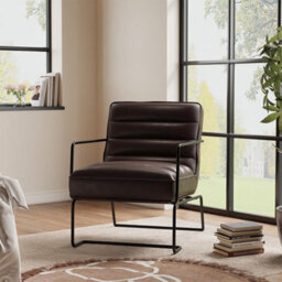 Thehotsale Vintage-Style Chair Pu Leather Armchairs With Black Metal Frame For  Living Room In Brown - thumbnail 1