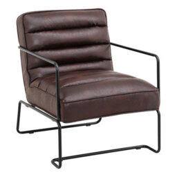 Thehotsale Vintage-Style Chair Pu Leather Armchairs With Black Metal Frame For  Living Room In Brown - thumbnail 4