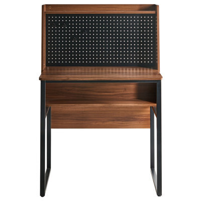 Wyld And Coco Lumina Wall-Mounted Office Desk With Pegboard Backing Dark Brown Walnut Effect (W84 X D48 Cm) - image 1