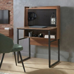 Wyld And Coco Lumina Wall-Mounted Office Desk With Pegboard Backing Dark Brown Walnut Effect (W84 X D48 Cm) - thumbnail 2