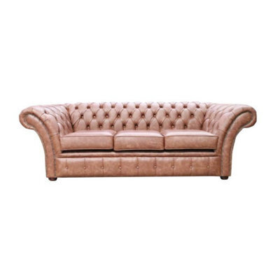 Chesterfield 3 Seater Sofa Settee Etna Bourbon Brown Leather In Balmoral Style - image 1