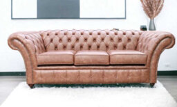Chesterfield 3 Seater Sofa Settee Etna Bourbon Brown Leather In Balmoral Style - thumbnail 4