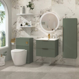 Royal Bathrooms Evora 700mm Sage Green Fluted Wall Hung Bathroom Vanity Unit 2 Drawer With Ceramic Basin & Brushed Brass Handles - thumbnail 3