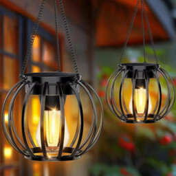Pack Of 2 Outdoor Solar Hanging Lanterns, Waterproof Metal Garden Lights - thumbnail 3