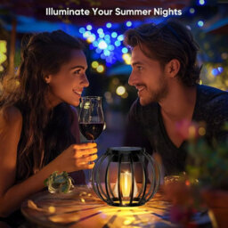 Pack Of 2 Outdoor Solar Hanging Lanterns, Waterproof Metal Garden Lights - thumbnail 5