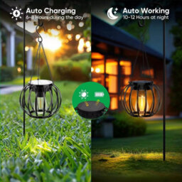 Pack Of 2 Outdoor Solar Hanging Lanterns, Waterproof Metal Garden Lights - thumbnail 7