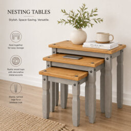 Mews Corona Nest Of Tables Grey Pine Set Of 3 Occasional Side Tables Coffee - thumbnail 6