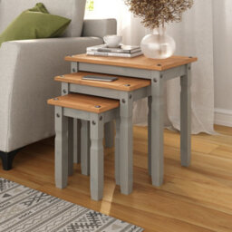 Mews Corona Nest Of Tables Grey Pine Set Of 3 Occasional Side Tables Coffee