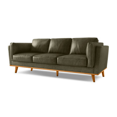 Valencia Artisan Leather Three Seats Sofa Dark Green Nappa 11000 Top Grain Leather Alder Wood Legs And Frame - image 1