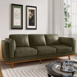 Valencia Artisan Leather Three Seats Sofa Dark Green Nappa 11000 Top Grain Leather Alder Wood Legs And Frame - thumbnail 2