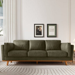 Valencia Artisan Leather Three Seats Sofa Dark Green Nappa 11000 Top Grain Leather Alder Wood Legs And Frame - thumbnail 4