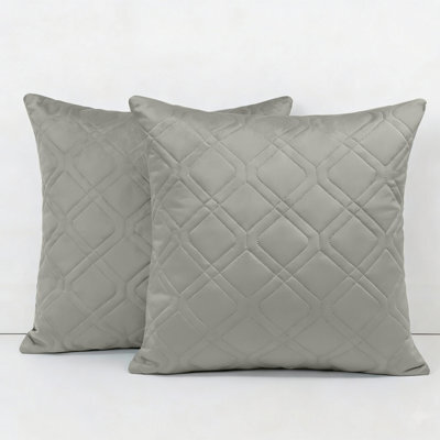 Ameha Silver Embossed Diamond Velvet Cushion Cover, 18X18 Inch, Pack Of 2, Anti Allergic, Breathable & Ultra Soft