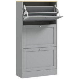Wyld Haus Sari Grey Compact 3-Drawer Tilt-Out Shoe Cabinet - Tall Narrow Hallway Storage - thumbnail 2