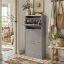 Wyld Haus Sari Grey Compact 3-Drawer Tilt-Out Shoe Cabinet - Tall Narrow Hallway Storage