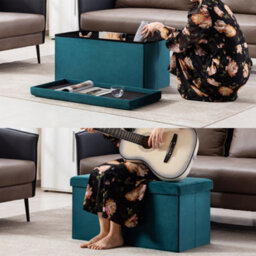 Hnnhome 82X40X40Cm Velvet Pouffe Folding Storage Ottoman Footstool Box Toy Chest With Lid, Foldable Foot Stool Seat (Teal, Large) - thumbnail 5