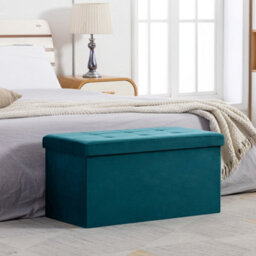 Hnnhome 82X40X40Cm Velvet Pouffe Folding Storage Ottoman Footstool Box Toy Chest With Lid, Foldable Foot Stool Seat (Teal, Large) - thumbnail 6