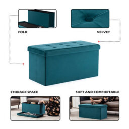 Hnnhome 82X40X40Cm Velvet Pouffe Folding Storage Ottoman Footstool Box Toy Chest With Lid, Foldable Foot Stool Seat (Teal, Large) - thumbnail 2