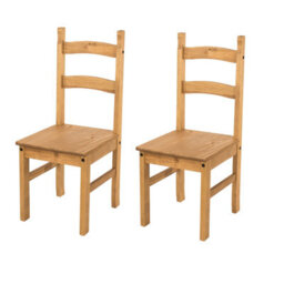 Core Products Corona Pair Of Antique Waxed Pine Dining Chairs - Solid Wooden Kitchen Chairs 100 X 41 X 48Cm