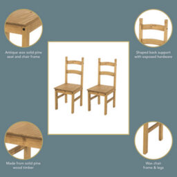 Core Products Corona Pair Of Antique Waxed Pine Dining Chairs - Solid Wooden Kitchen Chairs 100 X 41 X 48Cm - thumbnail 6