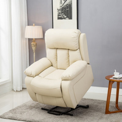 More4Homes Chester Single Motor Electric Rise Recliner Bonded Leather Armchair Electric Lift Riser Chair (Cream) - image 1