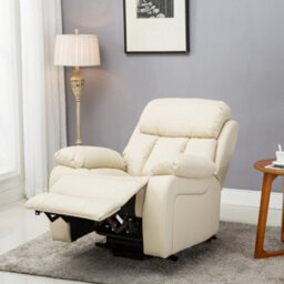 More4Homes Chester Single Motor Electric Rise Recliner Bonded Leather Armchair Electric Lift Riser Chair (Cream) - thumbnail 8