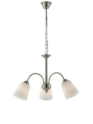 Luminosa Lighting Luminosa 3 Light Multi Arm Pendant Ceiling Light Nickel Glass Shades 55.5X37.9Cm