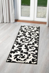Bravich Hard Wearing Hessian Backed Stair Runner Kitchen Mat - Texas Black & White Filigree - 60X90Cm (2'x3') - thumbnail 2
